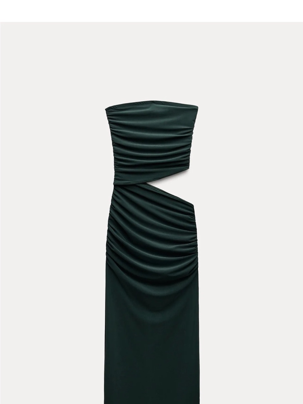ZARA Strapless Cutout Ruched Evening Dress - Dark Green